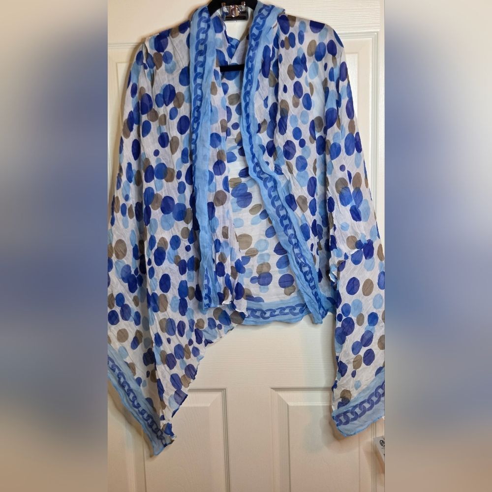NWT Oxford Street White BlueBrown Polka Dot Ltweight Women's Wrap Scarf 68"×40"